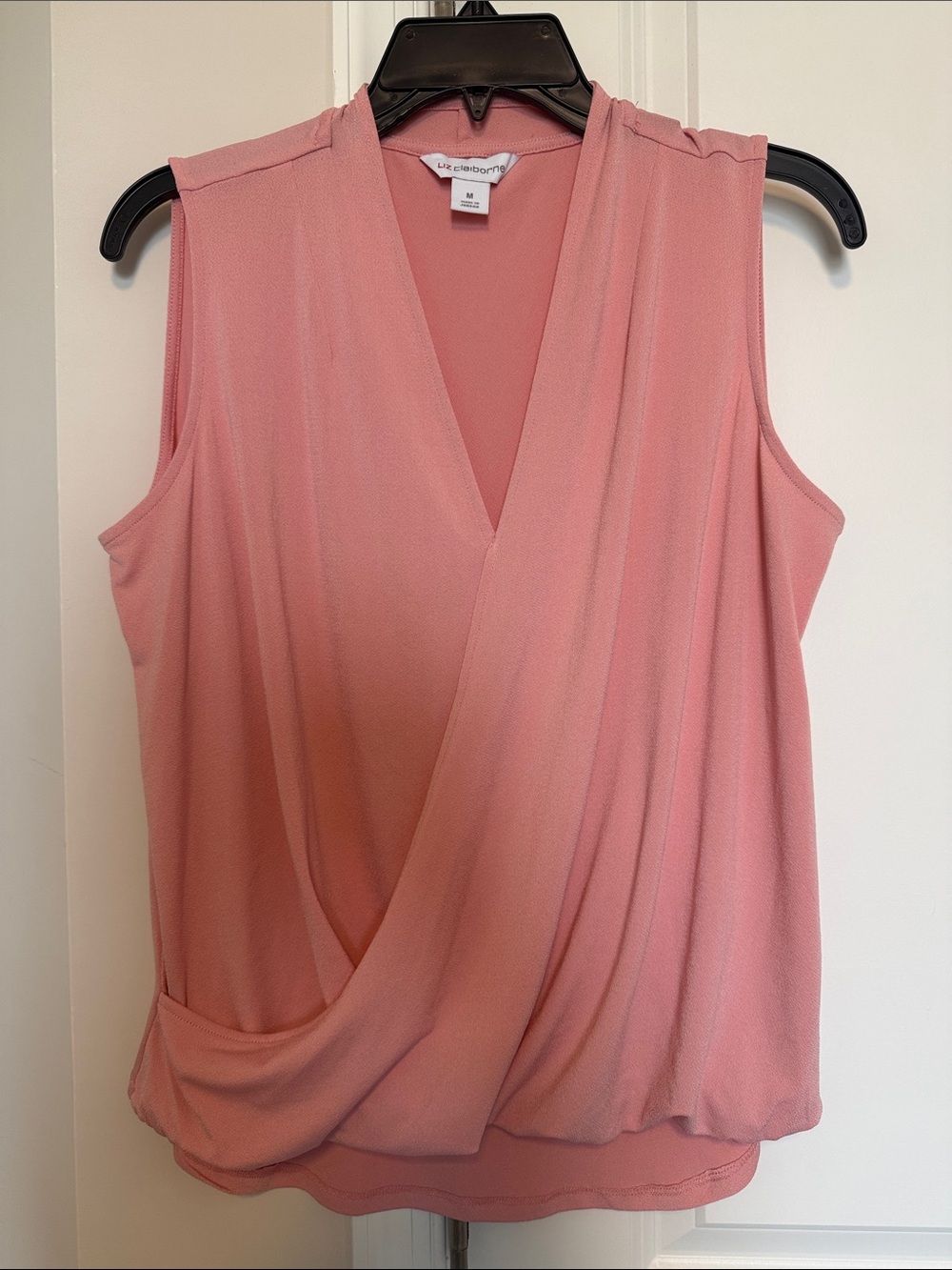 Liz Claiborne Rose Pink Sleeveless Draped Wrap-Front Top